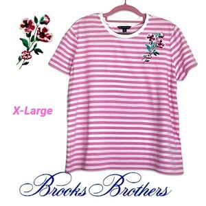 Brooks Brothers Pink and White Striped Tee sequined embroidery size X-Large